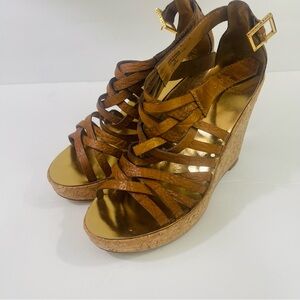 Tory Burch Anamarte Brown Leather Cork
Wedge Platform Sandals US Size 9 M
